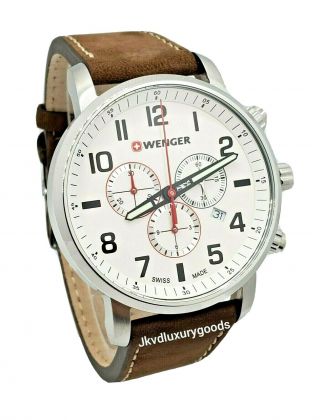 Wenger Men ' s Attitude 01.  1543.  105 Beige Dial Chronograph Leather Strap Watch 2