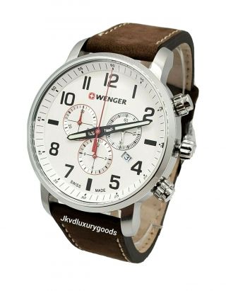Wenger Men ' s Attitude 01.  1543.  105 Beige Dial Chronograph Leather Strap Watch 3