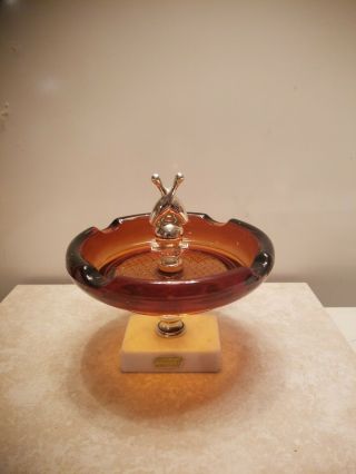 Vintage Bowling Trophy Ashtray / Italian Marble Base,  Glass & Metal Bin 26