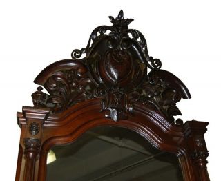 American Victorian Carved Walnut Marble Top Pier Mirror w/Carved Crest 6450 2