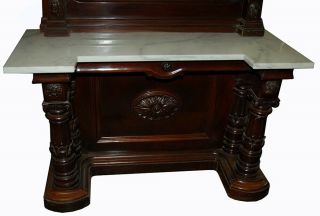 American Victorian Carved Walnut Marble Top Pier Mirror w/Carved Crest 6450 3