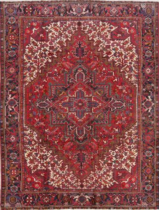 Antique Geometric Red Hand Knotted Oriental Oriental Area Rug 7x10