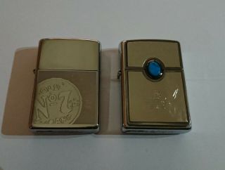 2 x Jack Daniels Zippo Lighters,  One has a Turquoise stone,  circa 2004 & 2008 2