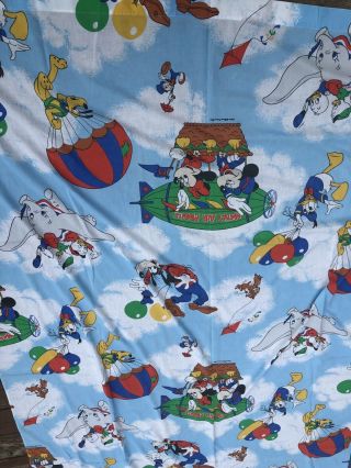 Vintage Disney Mickey Mouse Air Mobile Twin Flat Sheet And Bottom 2 Pc