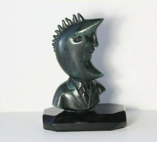 Vintage Modernist Sergio Bustamante Moon Man In Sun Limited Ed.  Bronze Sculpture