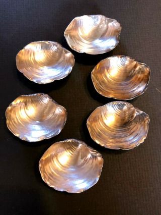 6 Gorham Sterling Silver Clam Shell Salt Cellars Dips & 6 Sterling Salt Spoons