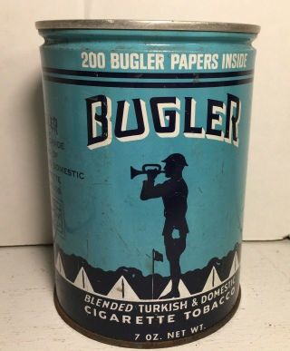 Vintage Bugler Cigarette Tobacco Tin Can Empty 7 Oz No Lid Rusty Scratches