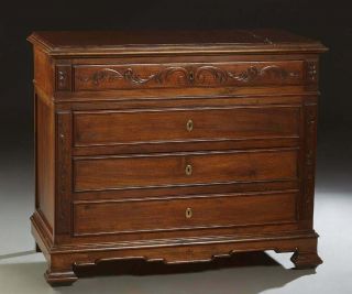 Antique French Carved Walnut Marble Top Commode Chest Of Drawers Cabinet