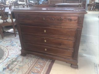 Antique French Carved Walnut Marble Top Commode Chest Of Drawers Cabinet 2