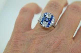 Art Deco Platinum & 18K Diamond and Sapphire Ring 2
