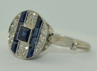 Art Deco Platinum & 18K Diamond and Sapphire Ring 3