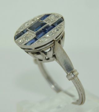 Art Deco Platinum & 18K Diamond and Sapphire Ring 6