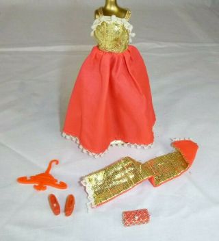 Vtg 70s Topper Dawn Doll Outfit Bouffant Bubble Complete 711 Gold Orange Dress