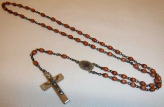 Our Lady Of Fatima Vintage Catholic Rosary Beads Brown Wood From Portugal