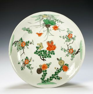 Large Antique Chinese Famille Verte Porcelain Plate Dish - Kangxi Period
