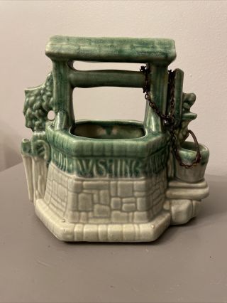 Vintage Mccoy Pottery Wishing Well Planter - Rare - Color Light Green 1940 - 1950