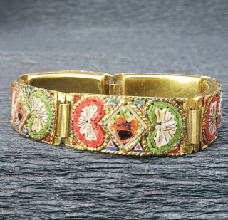 Later Vintage Micro Mosaic Italian Bracelet Linked Panels Floral