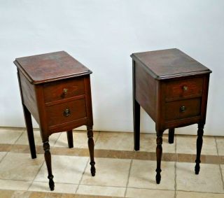 Antique Night Stands Matching Two Deep Drawers Accent End Vanity Side Tables