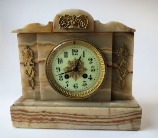 Antique Japy Freres French Mantle Clock Marble Ormolu Classic Temple
