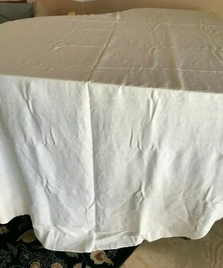 Vintage Off White Irish Linen 65x154 " Banquet Tablecloth