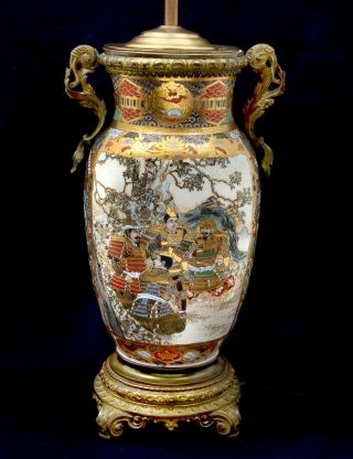 19th C.  Antique Japanese 15 Inch Satsuma Vase / Lamp With Gilded Ormolu Mounts
