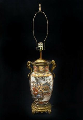 19th C.  Antique Japanese 15 Inch Satsuma Vase / Lamp with Gilded Ormolu Mounts 3