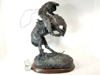 Lg Frederic Remington Signed Bronze Horse Rattlesnake Statue Vintage 55lbs 23 "