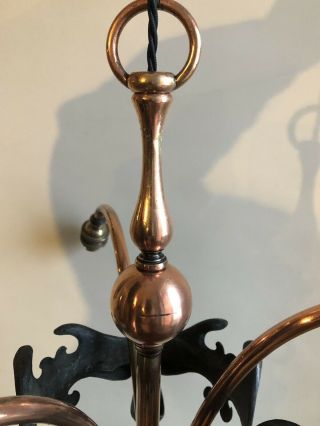 Art Nouveau Arts And Crafts Copper Three Arm Centre Light Lamp 5