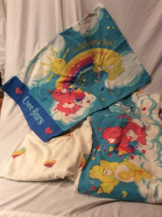 Vintage Care Bears Twin Bedding Sheet Set Rainbow Hearts Flat Fitted Bed Case