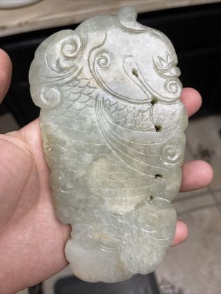 From Old Estate Antique Qing Dragon Fish White Jade Paperweight Asian China