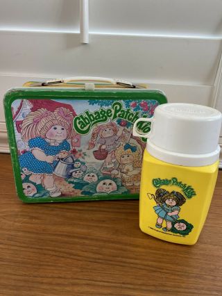 Vintage 1983 Cabbage Patch Kids Metal Lunch Box W/ Thermos