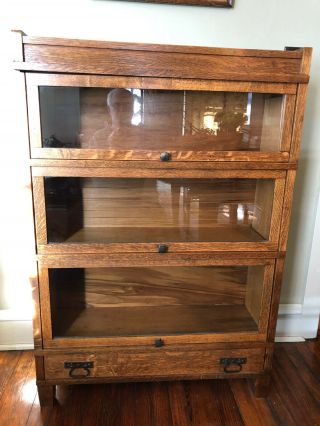 Antique Globe Wernicke Oak 3 Stack Barrister Mission Bookcase W/drawer