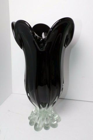 Vintage Murano Sommerso Glass Vase Heavy Hand Blown Tulip Shape Amethyst Black