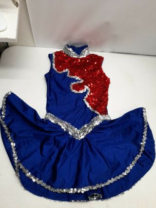 Vtg Girls Figure Skating Competition Dress Sz Small Red Blue Sequins Sleeveless
