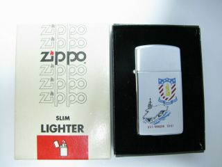 Vintage Zippo Slim Lighter Uss Ranger Cv 61 Chrome 1982