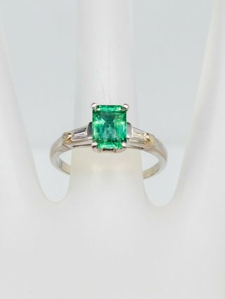 Antique 1940s $5000 1.  50ct Aaa,  Colombian Emerald Diamond Platinum Ring