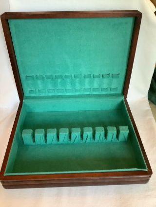 Vintage Wooden Silverware Flatware Storage Chest Box Turquoise Interior