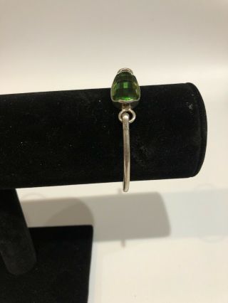 Cb4) Vintage Sterling Silver 925 Bracelet Emerald Green Glass Stone