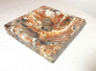Large Vintage Square Cut Marble Stone Cigar Cigarette Ashtray Cork Handle