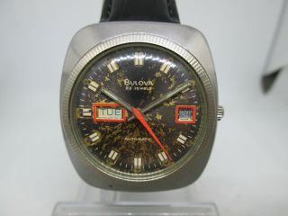 Vintage Bulova 10kcoinrimmed Bezel Daydate Stainless Steel Automatic Mens Watch