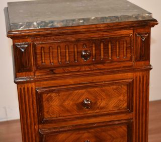 1880s Antique French Louis XV Walnut & marble top bedroom chest lingerie stand 3
