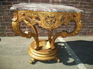 Vintage Rococo Style French Center Foyer Carved Table Amethyst Color Onyx Top