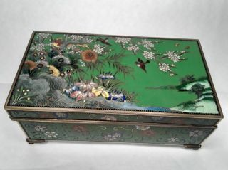 Japanese Yusen - Shippo Cloisonné Enamel Footed Humidor Box