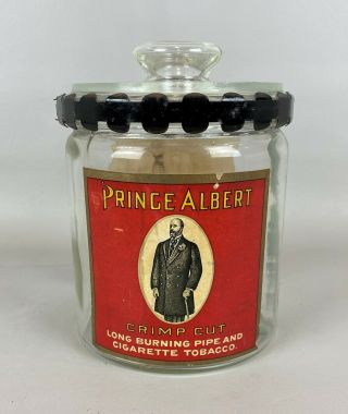 Antique Prince Albert Pipe Tobacco Advertising Glass Jar W/ Clamp,