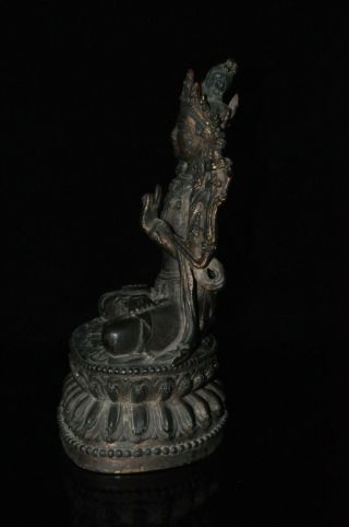 Chinese Antique Ming Dynasty Gilt Bronze Seated Manjushri Buddha Statue 6