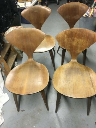 Set Of 4 Norman Cherner Plycraft Chair Mid Century Modern Molded Wood Chair