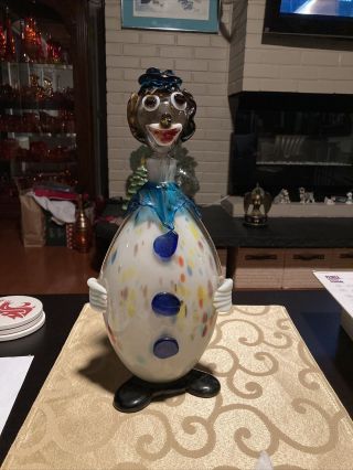 Vintage Hand Blown Murano Style Clown Decanter With Stopper