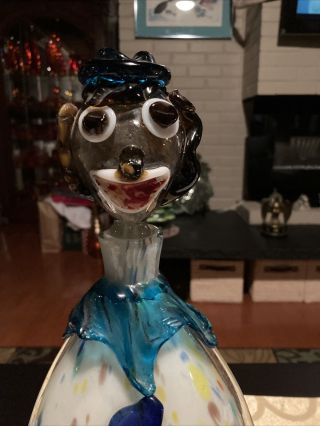 VINTAGE HAND BLOWN MURANO STYLE CLOWN DECANTER WITH STOPPER 2