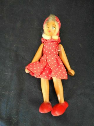 Vintage Wooden Doll,  Jointed Blonde Made In Poland Handmade & Painted