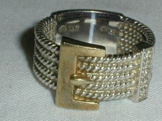 Vintage Sterling Silver Buckle Ring W/ Diamonds - Size 6 1/2